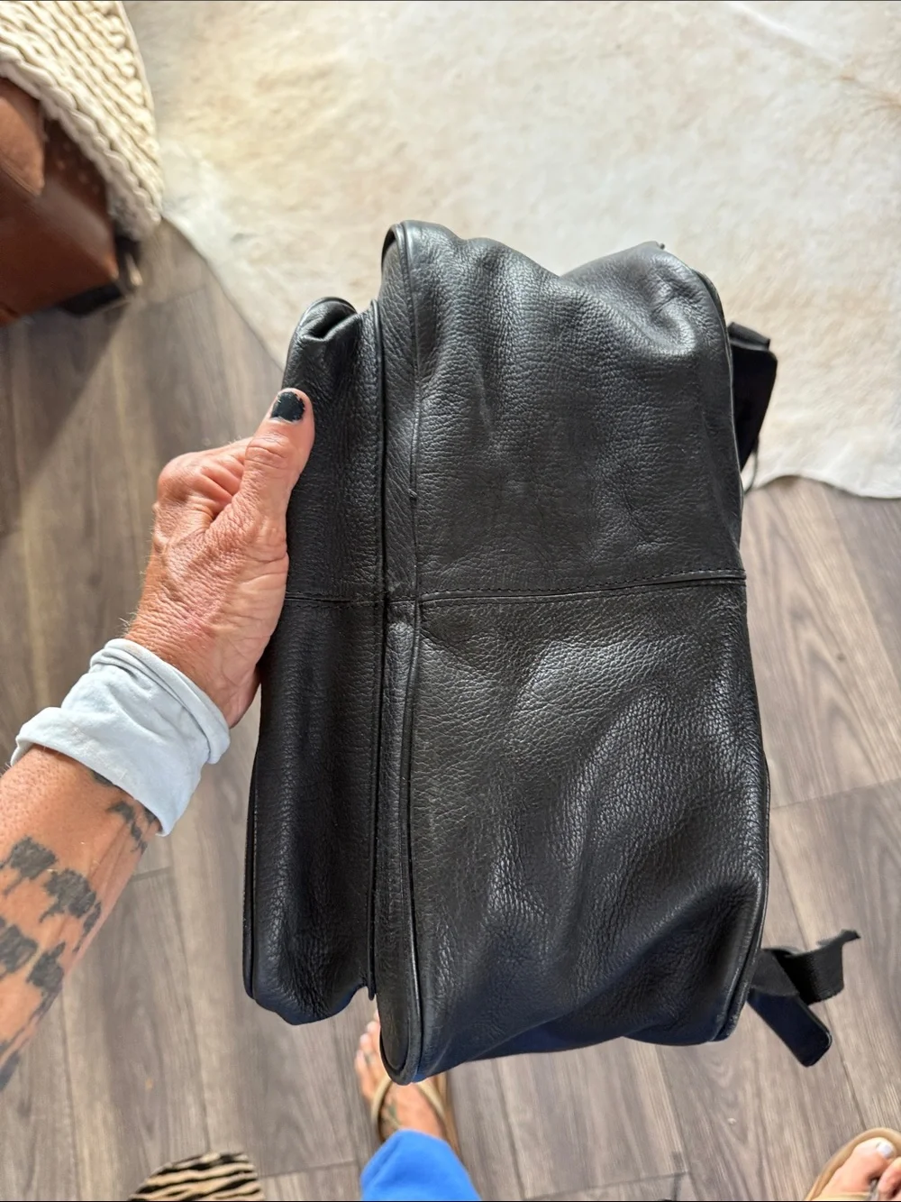 Vintage black genuine leather Backpack with removable Fringe full size